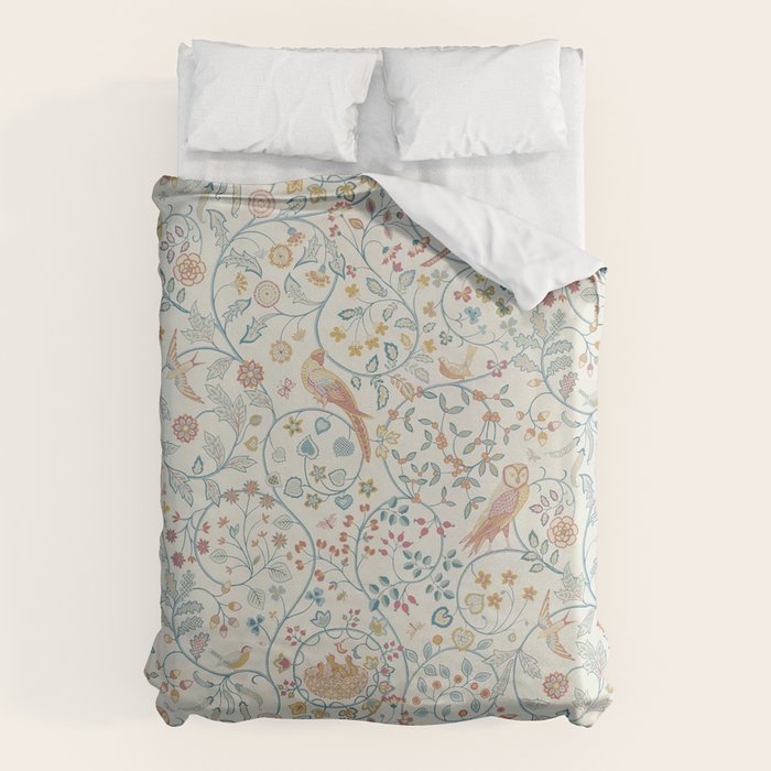 William Morris Newill Owl Art Blue Indigo Saffron Vintage Pattern Duvet Cover Gallery Image 6