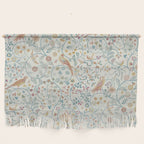 William Morris Newill Owl Art Blue Indigo Saffron Vintage Pattern Wall Hanging Gallery Image 1