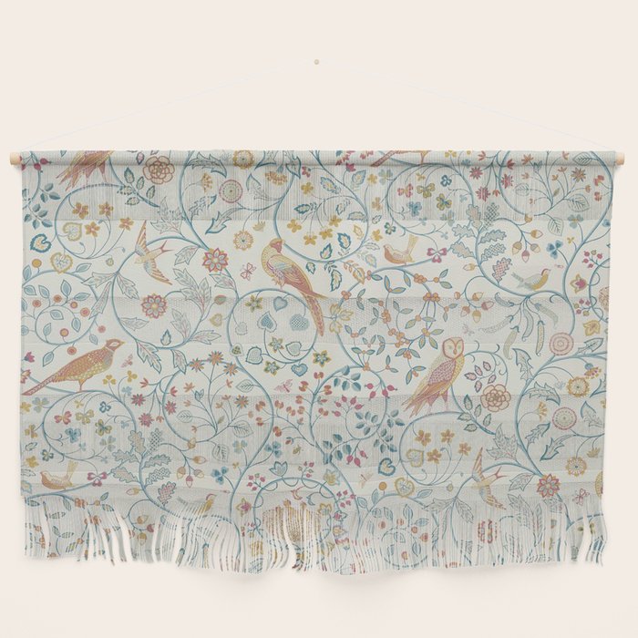 William Morris Newill Owl Art Blue Indigo Saffron Vintage Pattern Wall Hanging Gallery Image 1