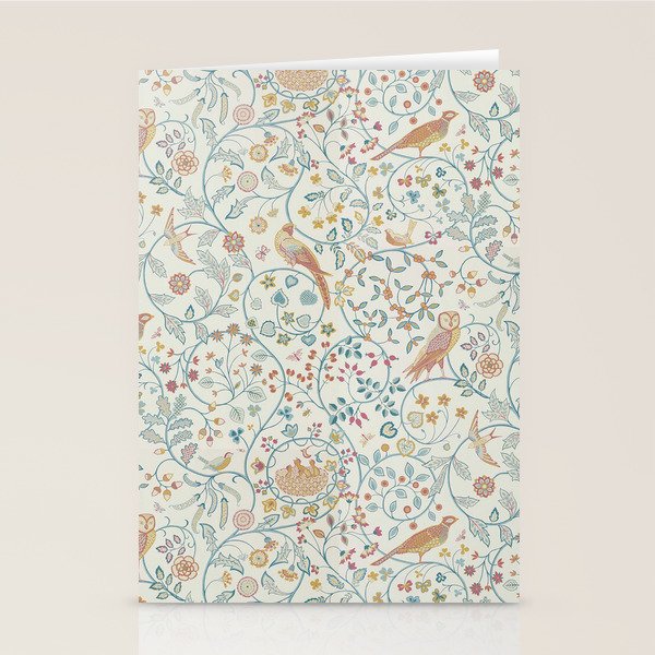 William Morris Newill Owl Art Blue Indigo Saffron Vintage Pattern Stationery Card Gallery Image 1