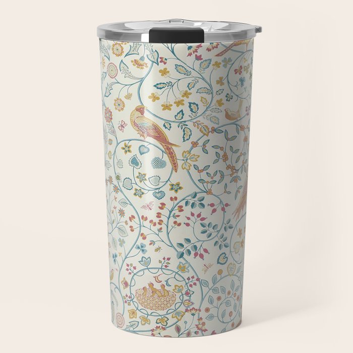William Morris Newill Owl Art Blue Indigo Saffron Vintage Pattern Travel Mug Gallery Image 1