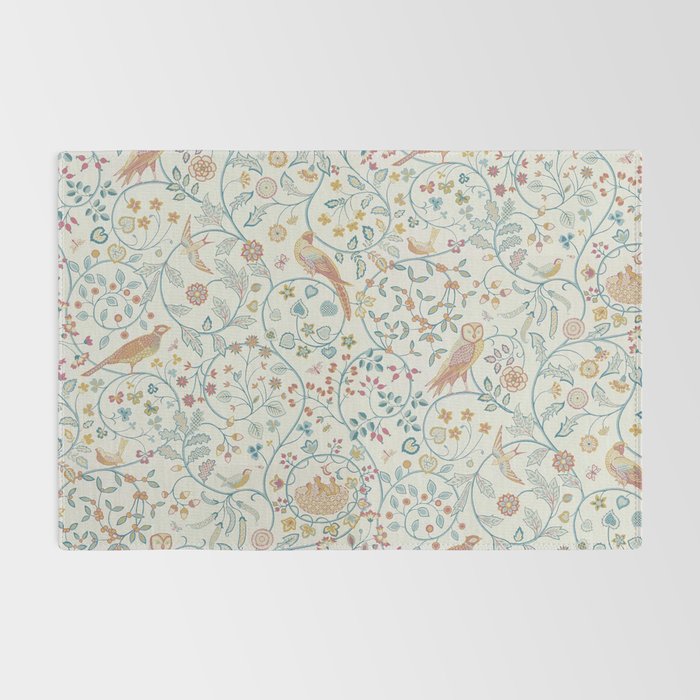 William Morris Newill Owl Art Blue Indigo Saffron Vintage Pattern Rug Gallery Image 2