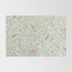 William Morris Newill Owl Art Blue Indigo Saffron Vintage Pattern Rug Gallery Image 2