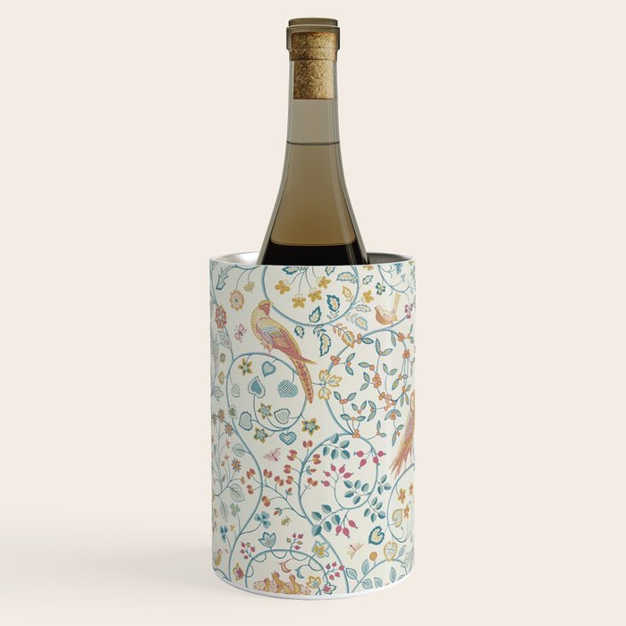 William Morris Newill Owl Art Blue Indigo Saffron Vintage Pattern Wine Chiller Gallery Image 1