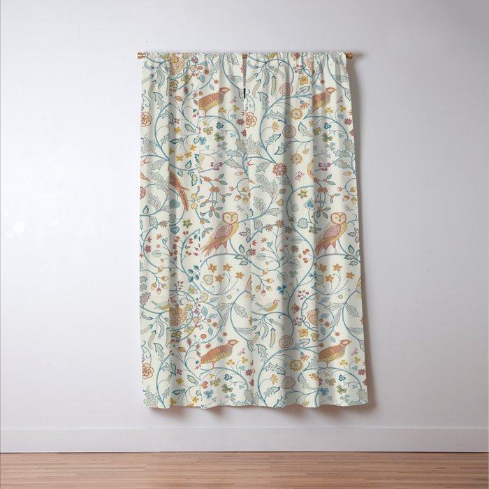 William Morris Newill Owl Art Blue Indigo Saffron Vintage Pattern Window Curtain Gallery Image 3