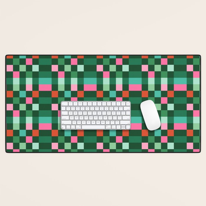 Christmas Checks Pattern - Green Red and Pink Desk Mat Gallery Image 1