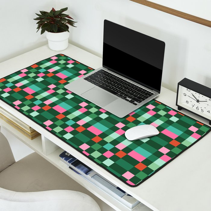 Christmas Checks Pattern - Green Red and Pink Desk Mat Gallery Image 2