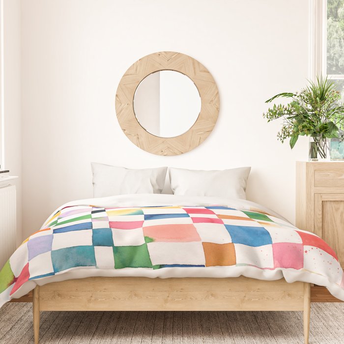 Modern watercolor checker Multicolored Spring Geometric Duvet Cover Gallery Image 3