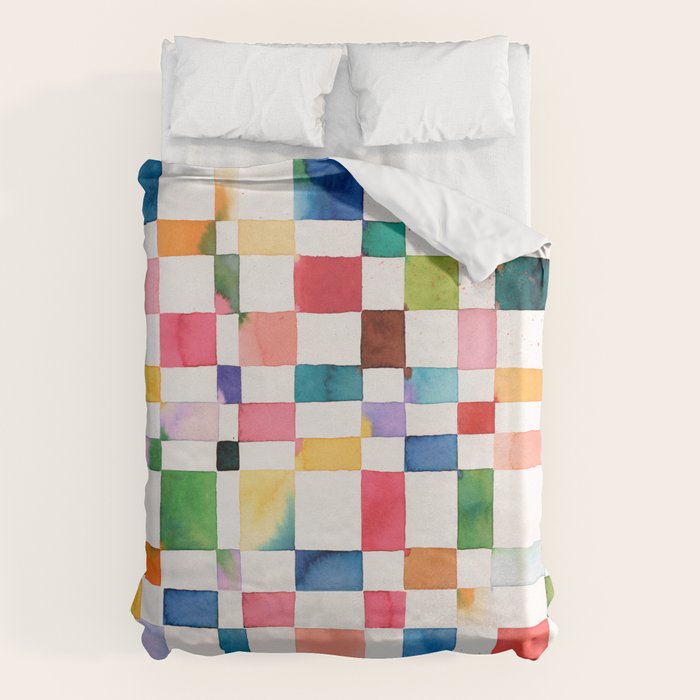 Modern watercolor checker Multicolored Spring Geometric Duvet Cover Gallery Image 6
