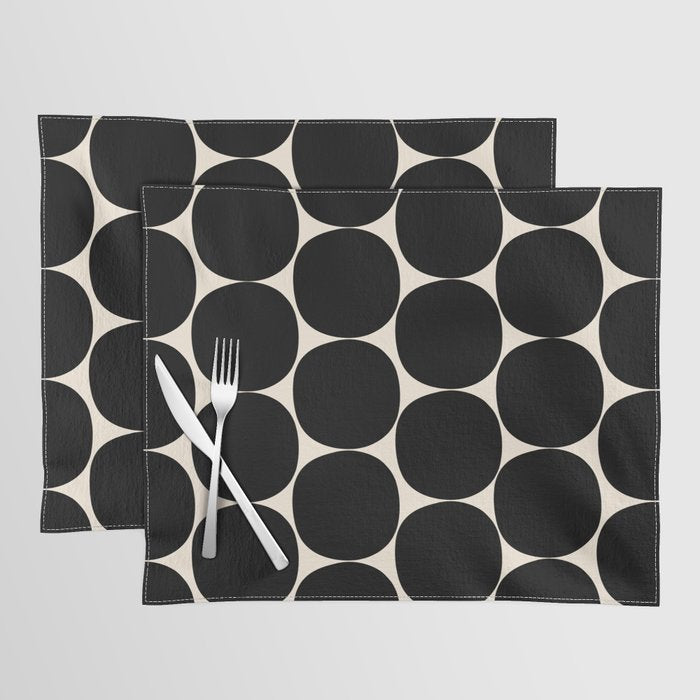 Mid-Century Mod Minimalist Dot Pattern in Black and Almond Cream Placemat Gallery Image 1