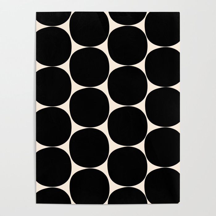 Mid-Century Mod Minimalist Dot Pattern in Black and Almond Cream Poster Gallery Image 4