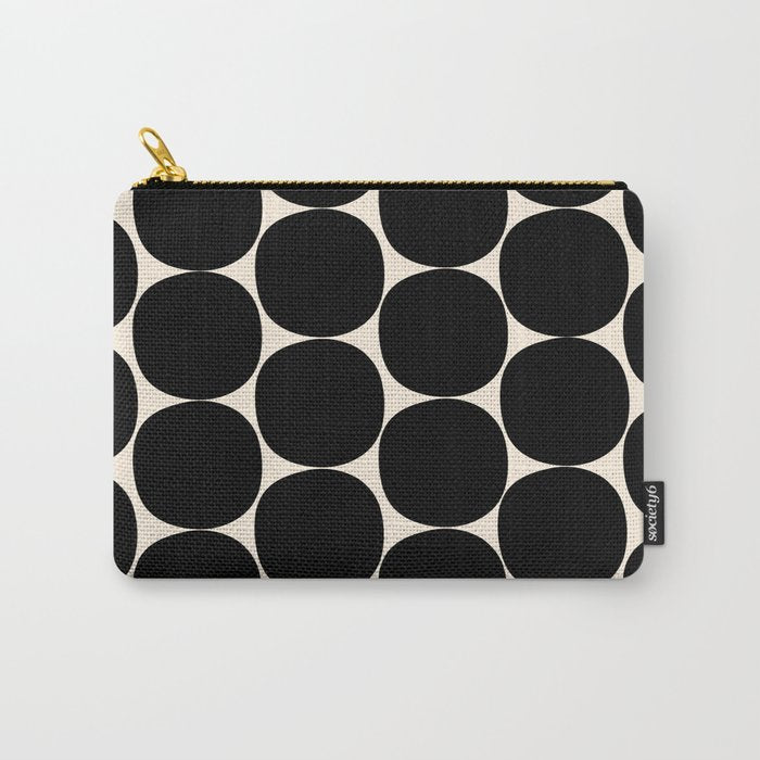 Mid-Century Mod Minimalist Dot Pattern in Black and Almond Cream Carry All Pouch Gallery Image 1