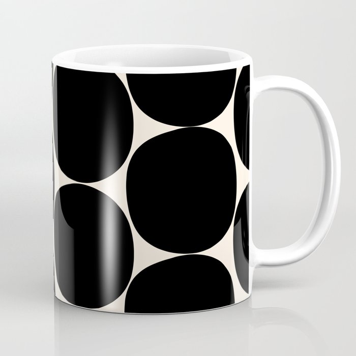 Mid-Century Mod Minimalist Dot Pattern in Black and Almond Cream Coffee Mug Gallery Image 1