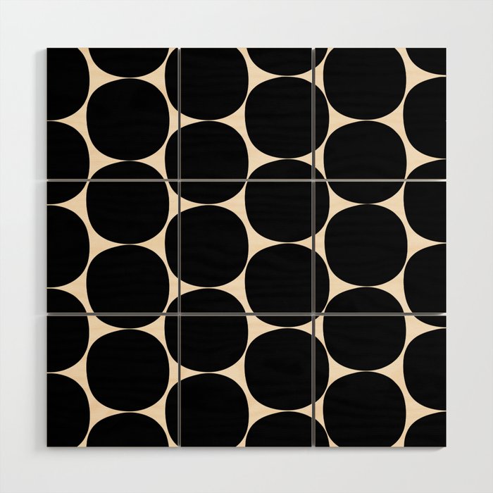 Mid-Century Mod Minimalist Dot Pattern in Black and Almond Cream Wood Wall Art Gallery Image 1