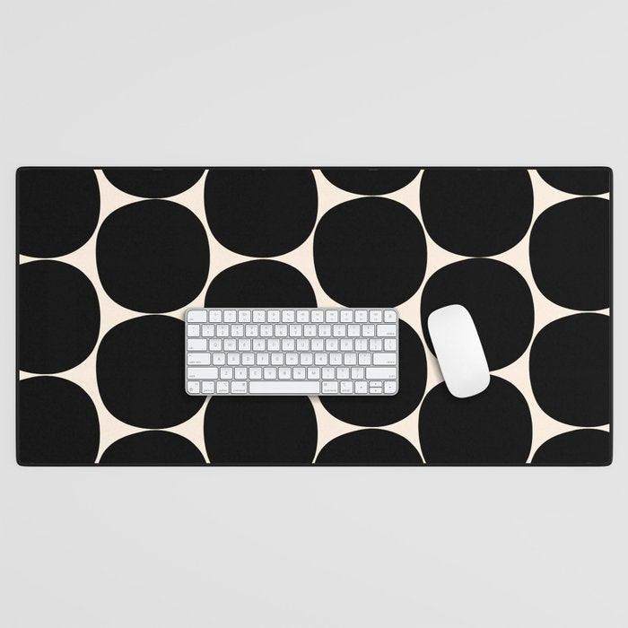 Mid-Century Mod Minimalist Dot Pattern in Black and Almond Cream Desk Mat Gallery Image 1