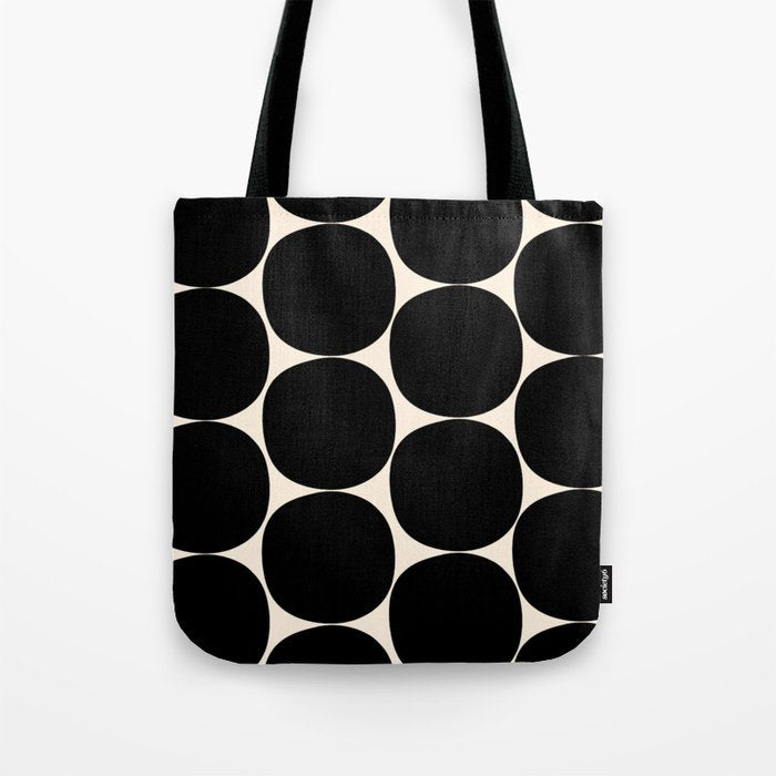 Mid-Century Mod Minimalist Dot Pattern in Black and Almond Cream Tote Bag Gallery Image 1