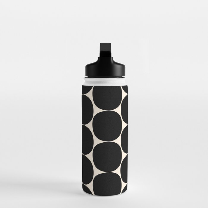 Mid-Century Mod Minimalist Dot Pattern in Black and Almond Cream Water Bottle Gallery Image 3