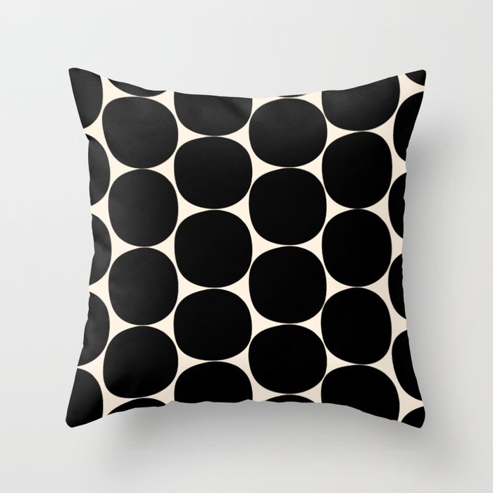 Mid-Century Mod Minimalist Dot Pattern in Black and Almond Cream Throw Pillow Gallery Image 6
