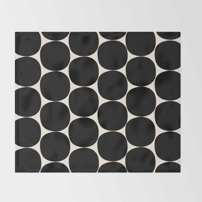 Mid-Century Mod Minimalist Dot Pattern in Black and Almond Cream Throw Blanket Gallery Image 2
