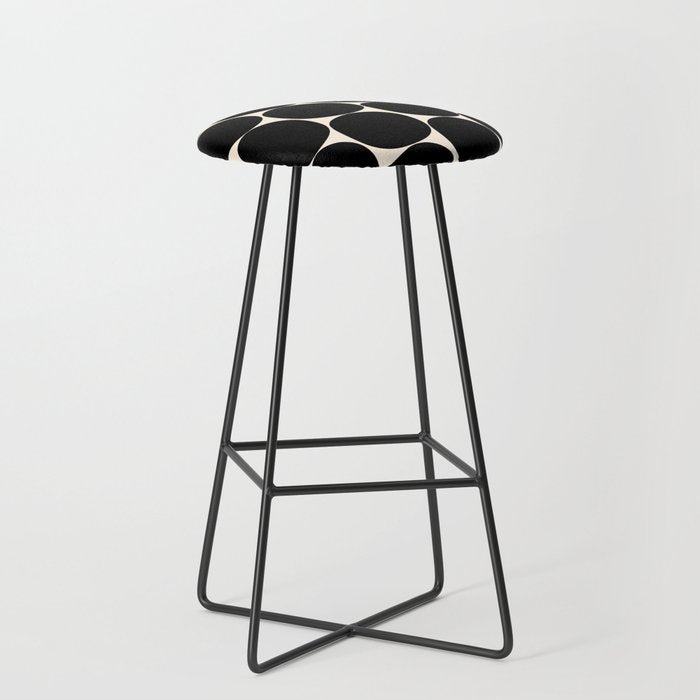 Mid-Century Mod Minimalist Dot Pattern in Black and Almond Cream Stool Gallery Image 1
