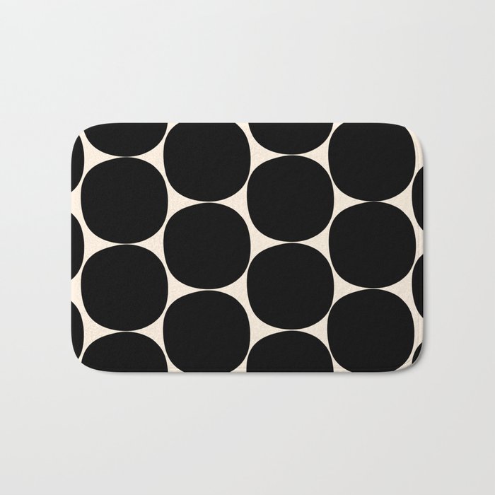 Mid-Century Mod Minimalist Dot Pattern in Black and Almond Cream Bath Mat Gallery Image 1