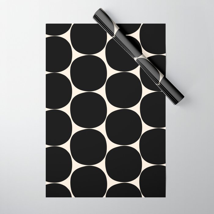 Mid-Century Mod Minimalist Dot Pattern in Black and Almond Cream Wrapping Paper Gallery Image 1