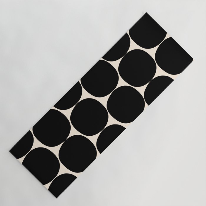 Mid-Century Mod Minimalist Dot Pattern in Black and Almond Cream Yoga Mat Gallery Image 1
