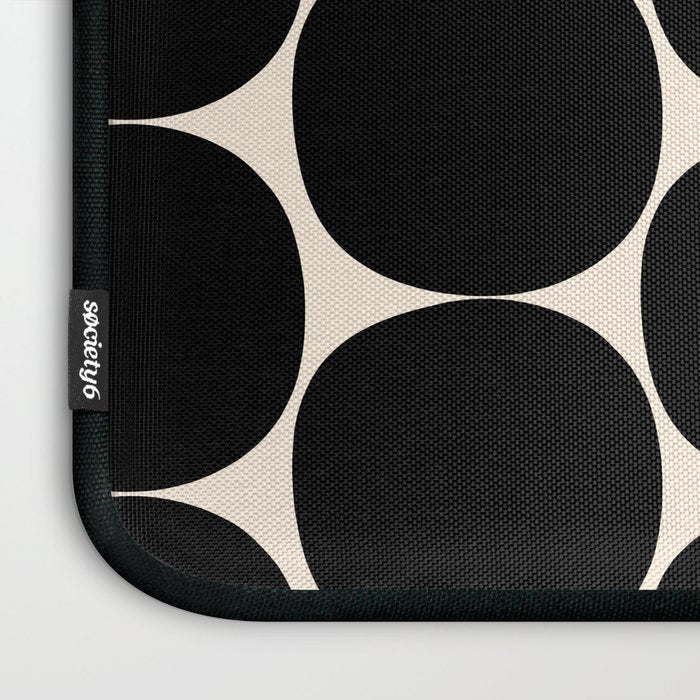 Mid-Century Mod Minimalist Dot Pattern in Black and Almond Cream Laptop Sleeve Gallery Image 3