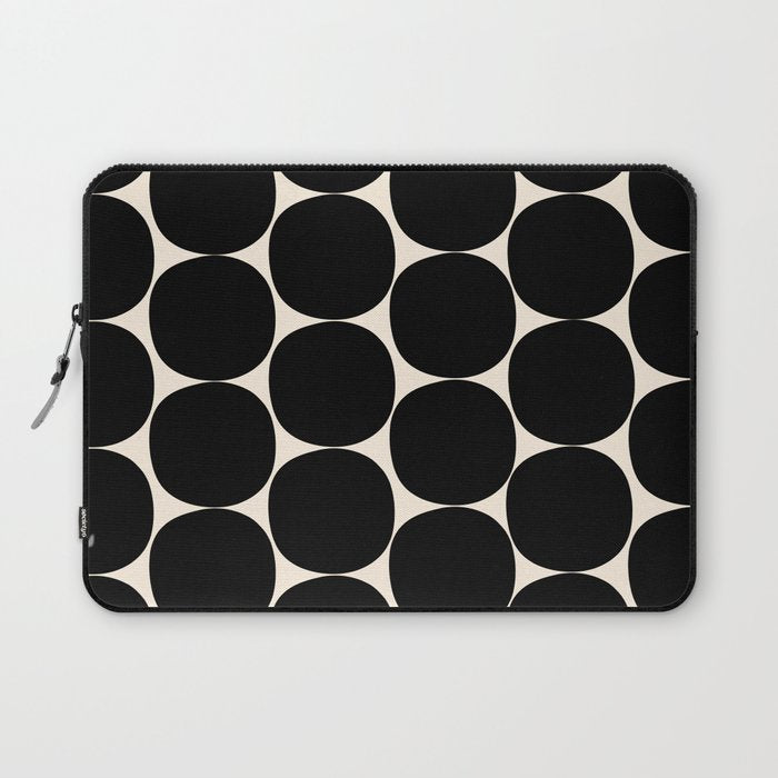 Mid-Century Mod Minimalist Dot Pattern in Black and Almond Cream Laptop Sleeve Gallery Image 1