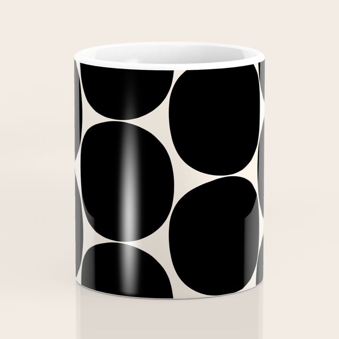 Mid-Century Mod Minimalist Dot Pattern in Black and Almond Cream Coffee Mug Gallery Image 4