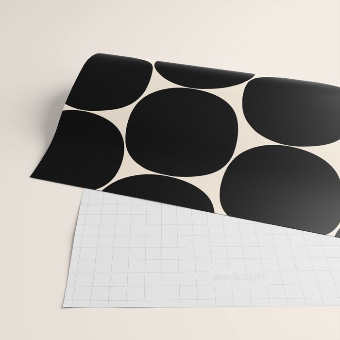Mid-Century Mod Minimalist Dot Pattern in Black and Almond Cream Wrapping Paper Gallery Image 2