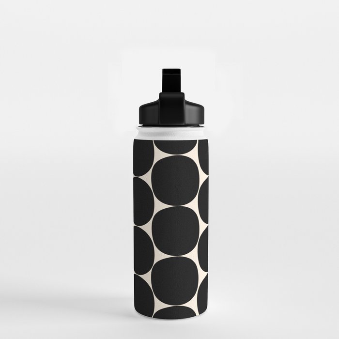 Mid-Century Mod Minimalist Dot Pattern in Black and Almond Cream Water Bottle Gallery Image 2