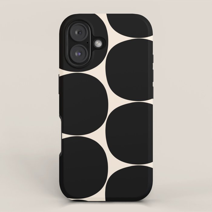 Mid-Century Mod Minimalist Dot Pattern in Black and Almond Cream iPhone Case Gallery Image 1