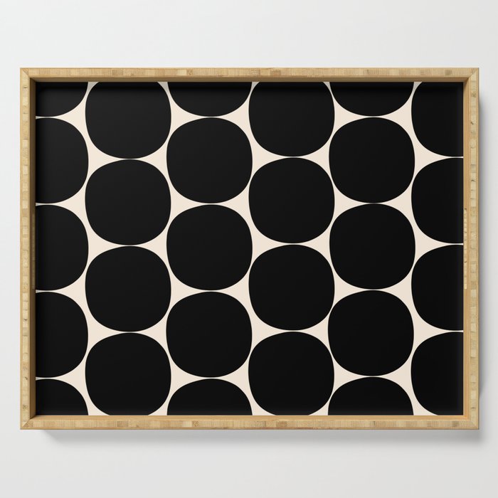 Mid-Century Mod Minimalist Dot Pattern in Black and Almond Cream Serving Tray Gallery Image 1