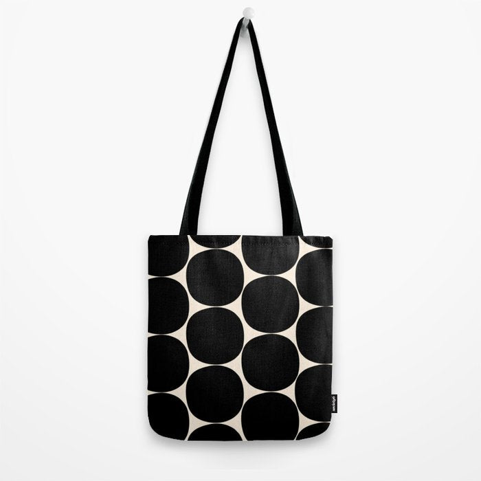 Mid-Century Mod Minimalist Dot Pattern in Black and Almond Cream Tote Bag Gallery Image 2