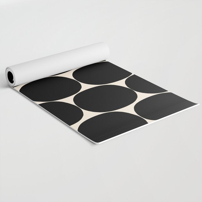 Mid-Century Mod Minimalist Dot Pattern in Black and Almond Cream Yoga Mat Gallery Image 2