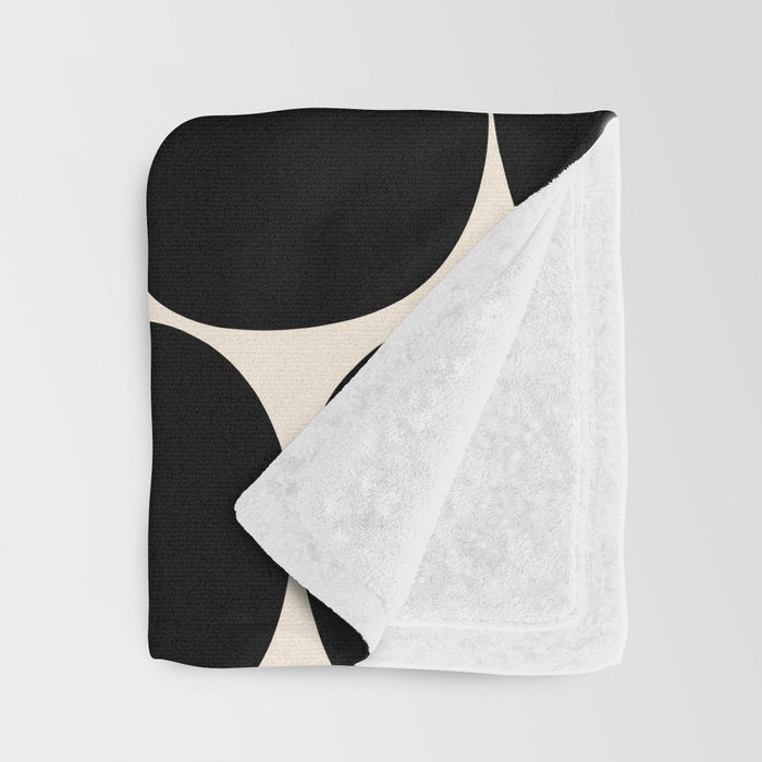 Mid-Century Mod Minimalist Dot Pattern in Black and Almond Cream Throw Blanket Gallery Image 3