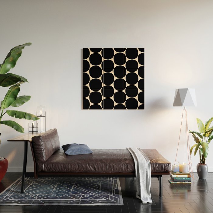 Mid-Century Mod Minimalist Dot Pattern in Black and Almond Cream Wood Wall Art Gallery Image 2