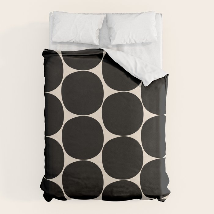 Mid-Century Mod Minimalist Dot Pattern in Black and Almond Cream Duvet Cover Gallery Image 6