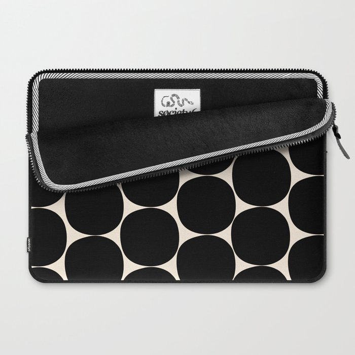 Mid-Century Mod Minimalist Dot Pattern in Black and Almond Cream Laptop Sleeve Gallery Image 2