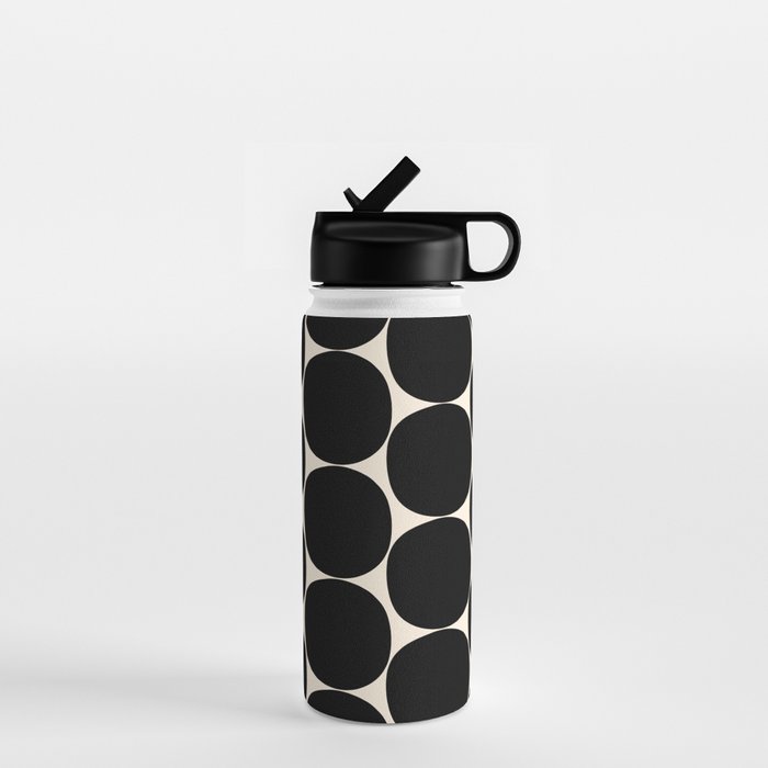Mid-Century Mod Minimalist Dot Pattern in Black and Almond Cream Water Bottle Gallery Image 1