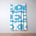 Mid Century Modern Abstract Piquet Pattern Bright Blue and White Window Curtain Gallery Image 3
