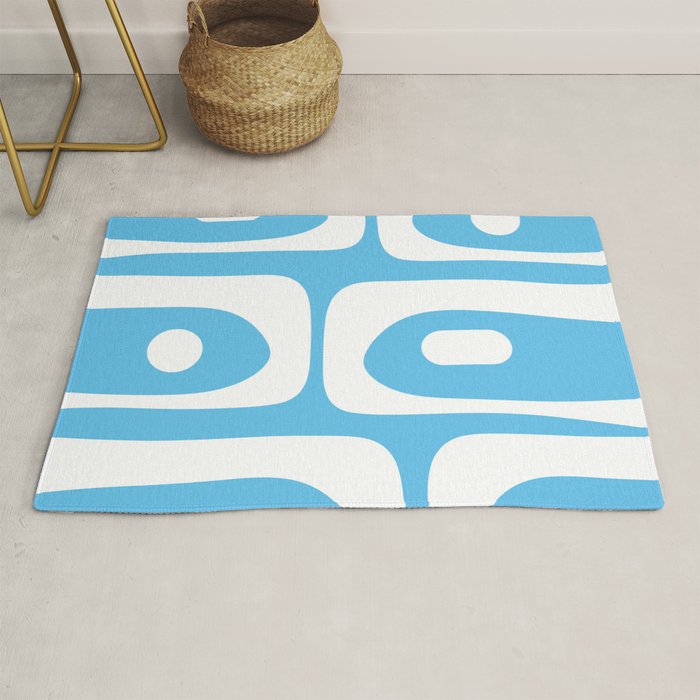 Mid Century Modern Abstract Piquet Pattern Bright Blue and White Rug Gallery Image 1