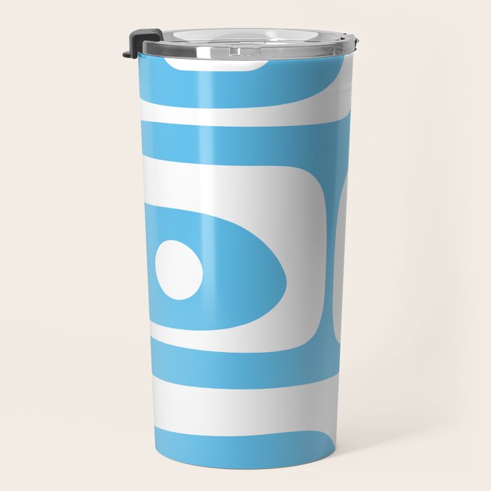 Mid Century Modern Abstract Piquet Pattern Bright Blue and White Travel Mug Gallery Image 3