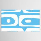 Mid Century Modern Abstract Piquet Pattern Bright Blue and White Tablecloth Gallery Image 2