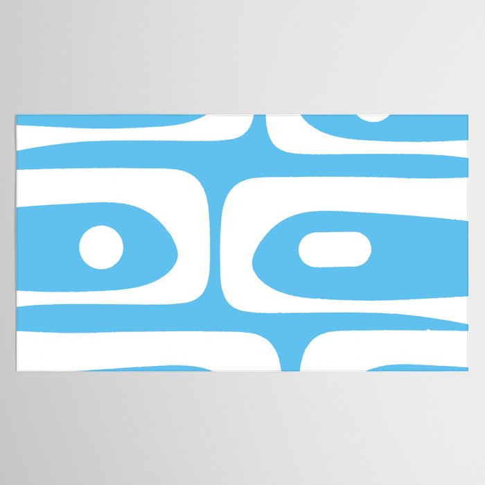 Mid Century Modern Abstract Piquet Pattern Bright Blue and White Tablecloth Gallery Image 2