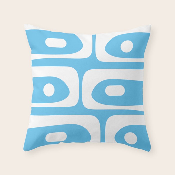 Mid Century Modern Abstract Piquet Pattern Bright Blue and White Throw Pillow Gallery Image 1