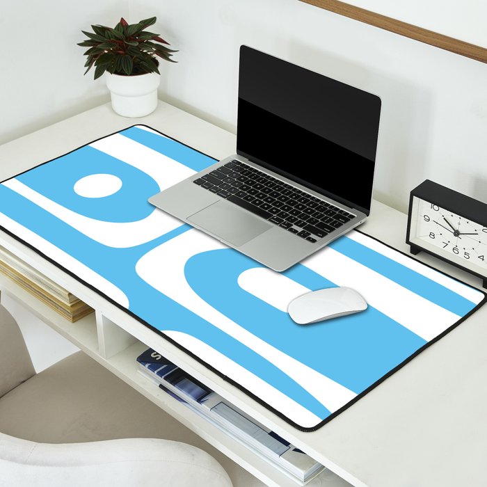Mid Century Modern Abstract Piquet Pattern Bright Blue and White Desk Mat Gallery Image 2