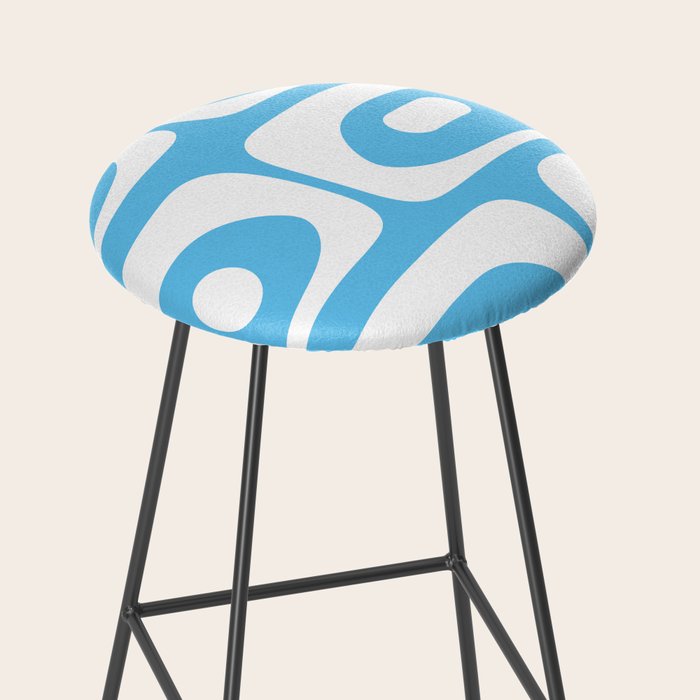 Mid Century Modern Abstract Piquet Pattern Bright Blue and White Stool Gallery Image 2