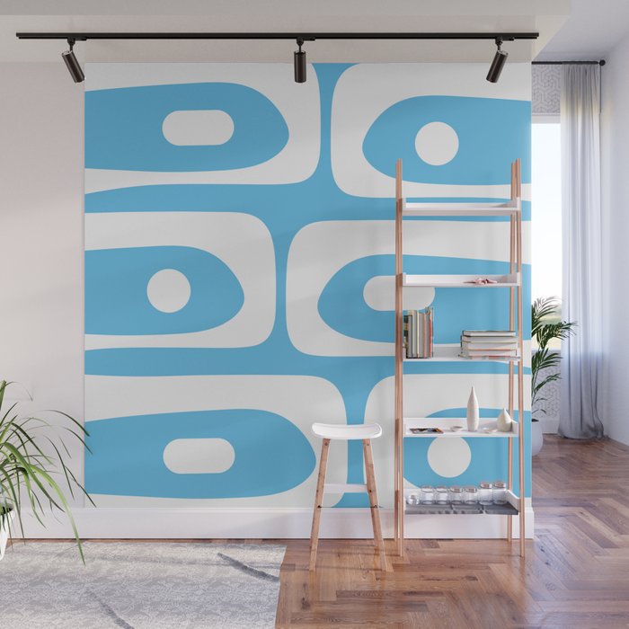 Mid Century Modern Abstract Piquet Pattern Bright Blue and White Wall Mural Gallery Image 1